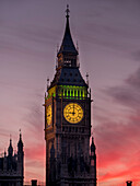 Big Ben at sunset, Westminster, London, England, United Kingdom, Europe