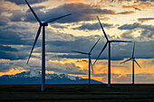 Wind turbines at sunset