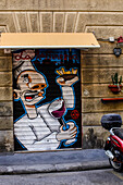 Graffiti on the door of la raffineria, restaurant in Livorno, Italy, Europe