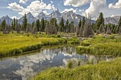 Grand Teton National Park in Northwest Wyoming is famous for its towering mountains and natural beauty.