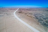 Aerial view of the road running through the Namib desert in Namibia, Africa.