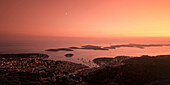 Panoramic view to Hvar and small islands from view point  at sunset , Croatia