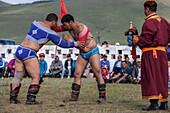Wrestling match, one of the main attractions of Naadam Festival, Bunkan, Bulgam, Mongolia, Central Asia, Asia