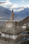 Chorten at Kachod Drub Ling Nunnery, overlooking Kharsa Valley, Ladakh, India, Himalayas, Asia