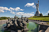 Soviet monument to the Crossing of the Dnieper and The Motherland Monument at Museum of The History of Ukraine in World War II, Kiev, Ukraine, Europe