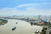 The skyline of Ho Chi Minh City (Saigon) showing the Bitexco tower and the Saigon River, Ho Chi Minh City, Vietnam, Indochina, Southeast Asia, Asia