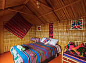 Room interior, Uros Titicaca Lodge, Uros Floating Islands, Lake Titicaca, Puno Region, Peru, South America