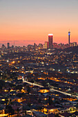 View of skyline at sunset, Johannesburg, Gauteng, South Africa, africa