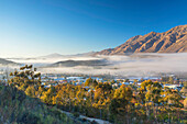 View of mist over Montagu at dawn, Western Cape, South Africa, Africa