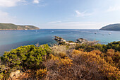 View of blue sea from inland, Lacona, Capoliveri, Elba Island, Livorno Province, Tuscany, Italy, Europe