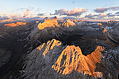 Aerial view of Colac, Gran Vernel and Marmolada, Dolomites, Trentino-Alto Adige, Italy, Europe