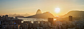 View over Botafogo towards the Sugarloaf Mountain at sunrise, Rio de Janeiro, Brazil, South America