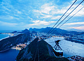 Cable Car to Sugarloaf Mountain at twilight, Rio de Janeiro, Brazil, South America