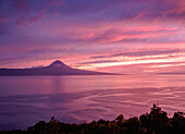 View towards the Pico Island at sunset, Sao Jorge Island, Azores, Portugal, Atlantic, Europe