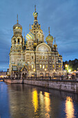 Evening, Church on Spilled Blood (Resurrection Church of Our Saviour), UNESCO World Heritage Site, St. Petersburg, Russia, Europe