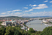 View from Gellert Hill to Buda Castle, Danube River and Parliament, Budapest, Hungary, Europe