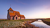 Fairfield Church (St. Thomas a Becket Church) at dawn, Romney Marsh, near Rye, Kent, England, United Kingdom, Europe