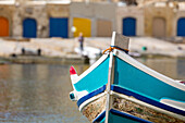 Traditional boat in the harbour at Dwejra Inland Sea in Gozo, Malta, Mediterranean, Europe