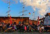 Pub at the harbor with live music, Stralsund, Ostseeküste, Mecklenburg-Western Pomerania, Germany