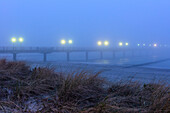 Fog at the pier, luxury hotel Heiligendamm, Baltic Sea coast, Mecklenburg-Western Pomerania
