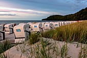 Beach with beach chairs and pier from Binz, Rügen, Ostseeküste, Mecklenburg-Western Pomerania, Germany