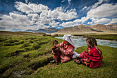Kyrgyz woman cares her child, Wakhan, Pamir, Afghanistan, Asia