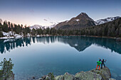 Lago di Saoseo and Corn Da Murasciola at sunrise, Val di Campo, Poschiavo region, Canton of Graubunden, Switzerland, Europe