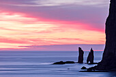 Cliffs of Risin og Kellingin at sunrise seen from Tjornuvik, Streymoy Island, Faroe Islands, Denmark, Europe