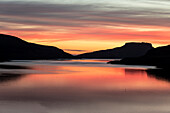Nordskali fjord at sunrise, Eidi, Eysturoy Island, Faroe Islands, Denmark, Europe
