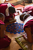 Buddhist monks making a sacred Mandala, Gyuto Tantric Monastery, Dharamsala, Himachal Pradesh, India, Asia