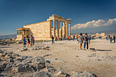 View of Erechtheion Temple with six Caryatids, The Acropolis, UNESCO World Heritage Site, Athens, Greece, Europe