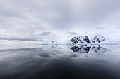 Atmospheric iceberg, mountain and glacier reflections, Neko Harbour, Andvord Bay, Graham Land, Antarctic Peninsula, Antarctica, Polar Regions
