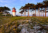 Landschaft beim Leuchtturm Hellen im Abendlicht, Hiddensee, Rügen, Ostseeküste, Mecklenburg-Vorpommern, Deutschland