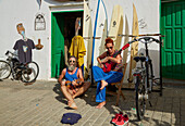 Musicians at Sundays' market at Teguise, Atlantic Ocean, Lanzarote, Canary Islands, Islas Canarias, Spain, Europe