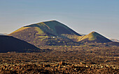 View across lava fields at the wine growing area La Geria, Lanzarote, Canary Islands, Islas Canarias, Spain, Europe