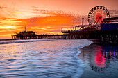 Santa Monica pier at sunset, Los Angeles, California, USA