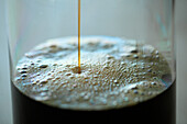 Close up of black coffee in glass, Kenwood, California, USA