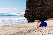 Tent on beach, Fuerteventura, Canary Islands, Spain