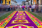 Sawdust carpet for the Good Friday procession during Holy Week 2017 in Antigua, Guatemala, Central America