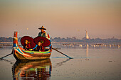 Burmese Monks on boat, Mandalay, Myanmar (Burma), Asia