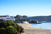 The town and town beach in Vila Nova de Milfontes on the Alentejo coast, Portugal, Europe