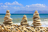 Sculptures of stones on beach, Castellammare del Golfo, province of Trapani, Sicily, Italy, Mediterranean, Europe
