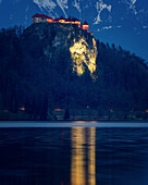 Bled Castle at night, Lake Bled, Slovenia, Europe