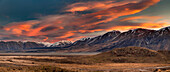 Clouds over mountains at sunset, Rangitata River Valley, Canterbury, South Island, New Zealand