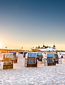Beach chairs and pier, Ahlbeck, Usedom island, Mecklenburg-Western Pomerania, Germany