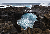 breakers hole, Punta Cumplida, b. Barlovento, coast, Atlantic, near Barlovento, UNESCO Biosphere Reserve, La Palma, Canary Islands, Spain, Europe