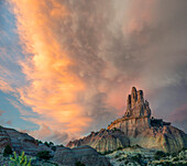 Cloudy sky over rock formation, Church Rock, Red Rock State Park, New Mexico