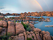 Rainbow over Granite Dells at Watson Lake, Arizona