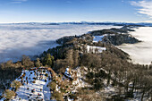 Panoramic view from Uetliberg, Uto Kulm, fog, swiss alps, Kanton Zurich