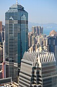 China, Hong Kong, Central district, skyline, skyscrapers, aerial view,.